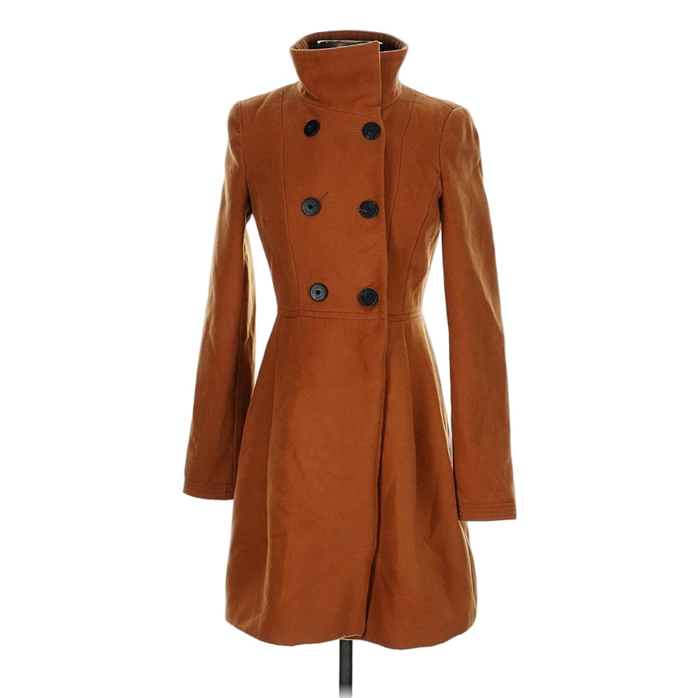 Zara Camel Brown High Neck Pea Coat